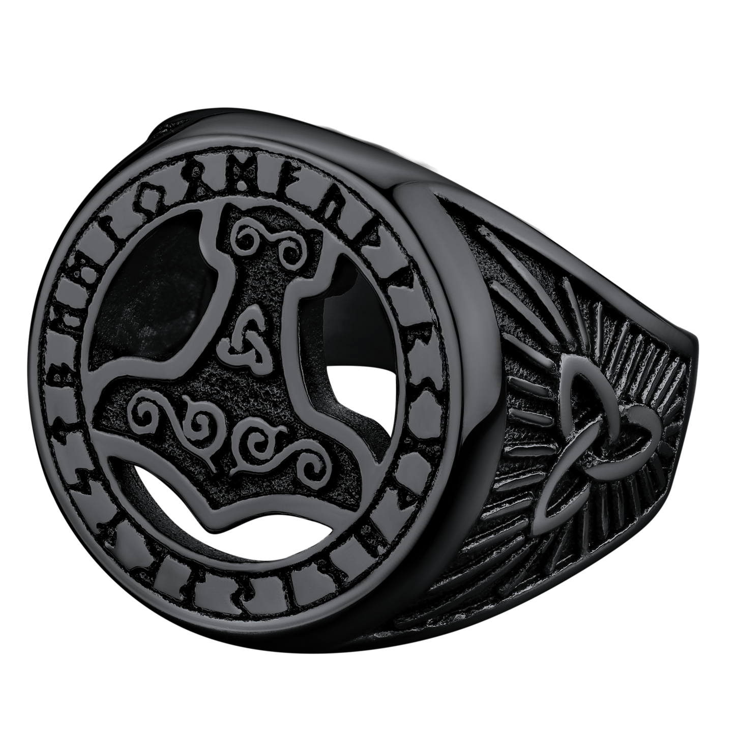 FaithHeart Viking Thor's Hammer Ring with Runes for Men FaithHeart
