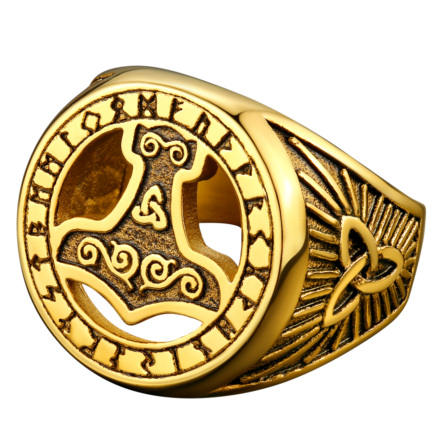 FaithHeart Viking Thor's Hammer Ring with Runes for Men FaithHeart