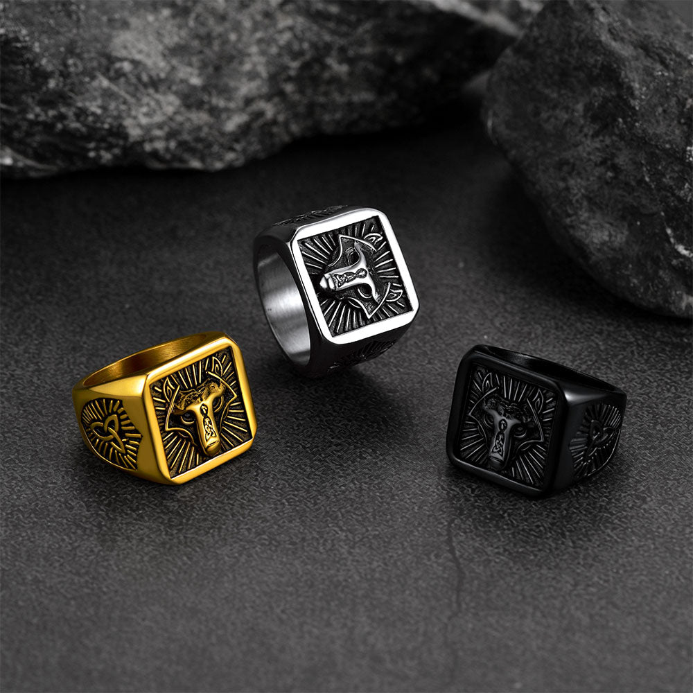 FaithHeart Norse Viking Wolf Signet Ring Stainless Steel FaithHeart