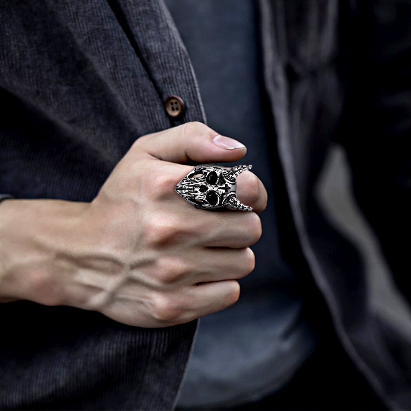 FaithHeart Satanic Baphomet Goat Skull Head Ring for Men FaithHeart