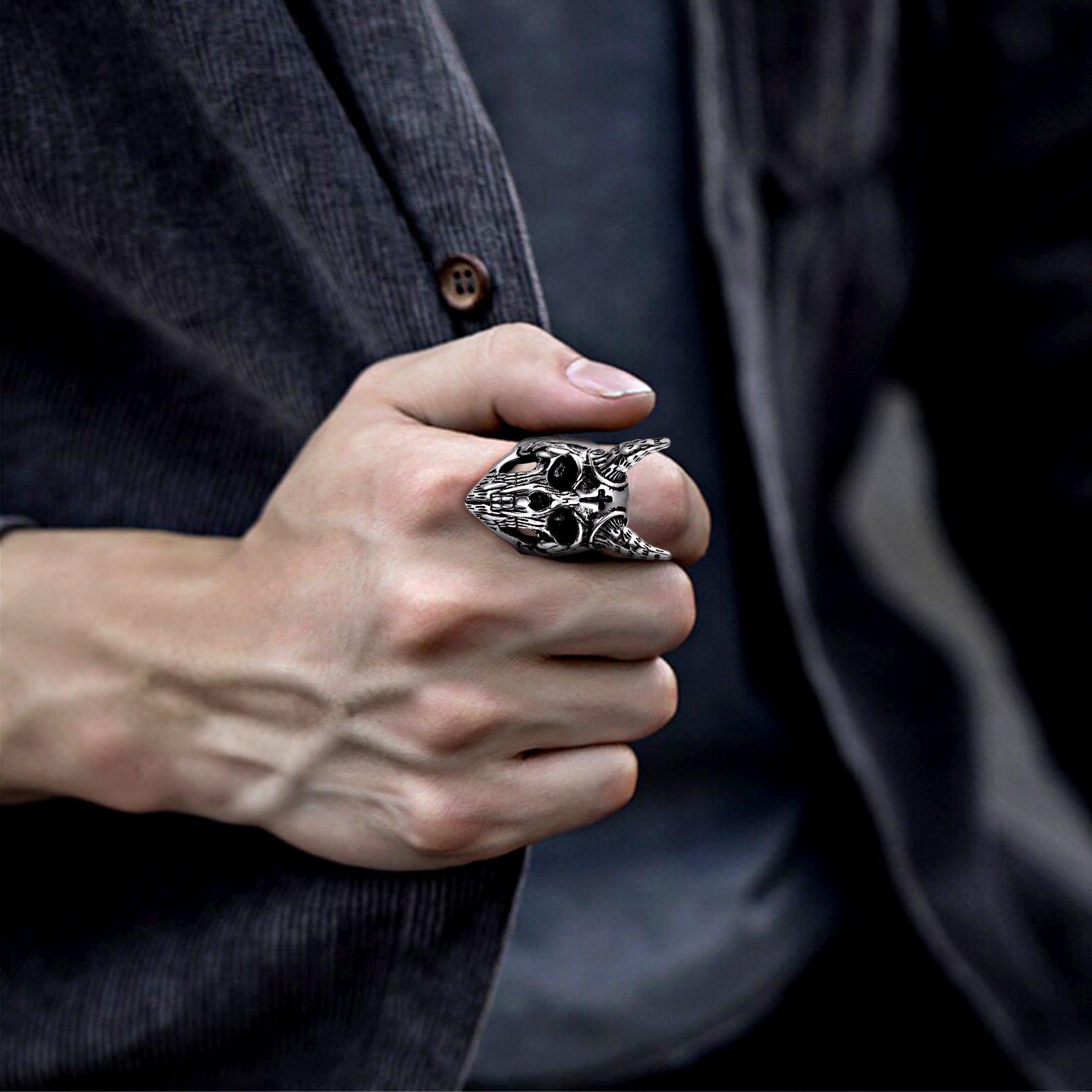 FaithHeart Satanic Baphomet Goat Skull Head Ring for Men FaithHeart
