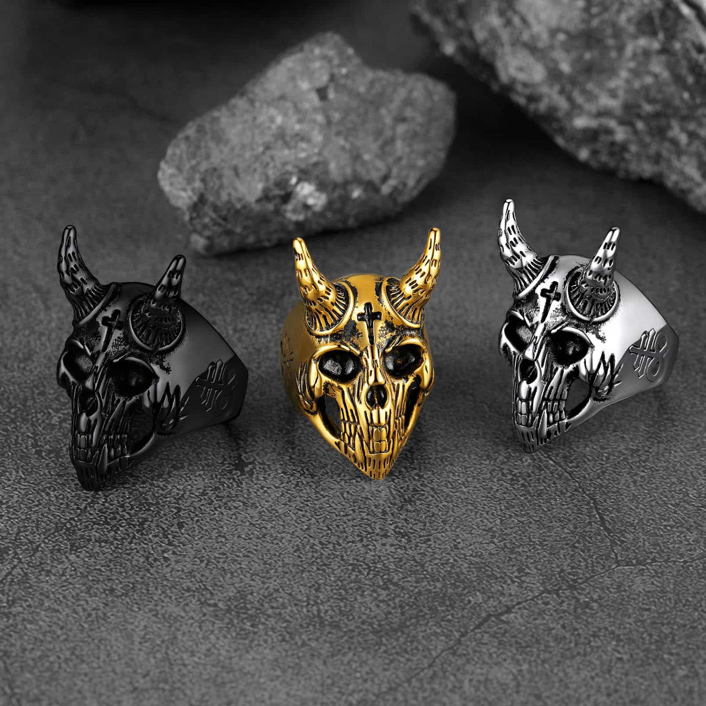 FaithHeart Satanic Baphomet Goat Skull Head Ring for Men FaithHeart