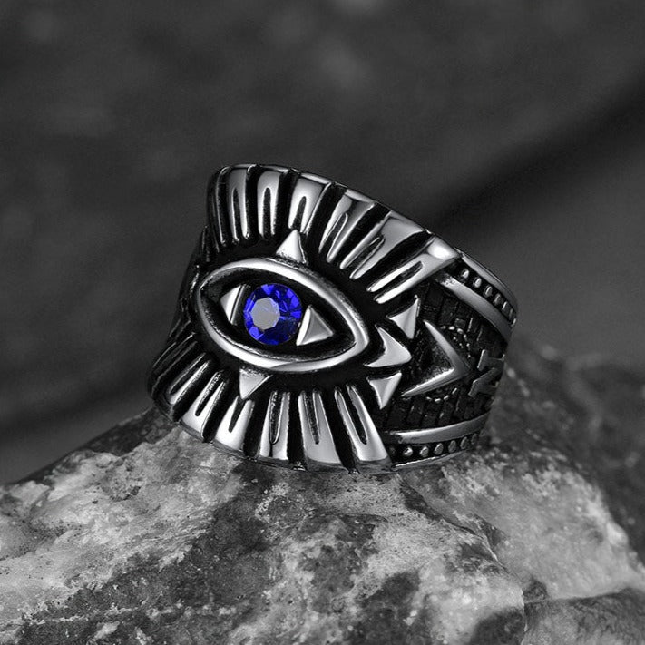 FaithHeart Blue Sapphire All Seeing Eye Ring Stainless Steel FaithHeart