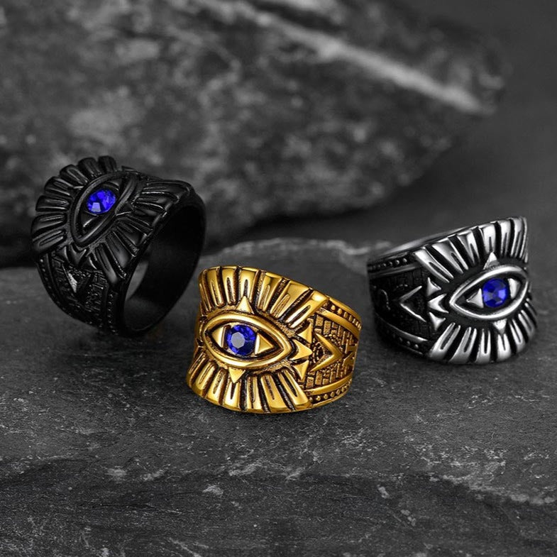 FaithHeart Blue Sapphire All Seeing Eye Ring Stainless Steel FaithHeart