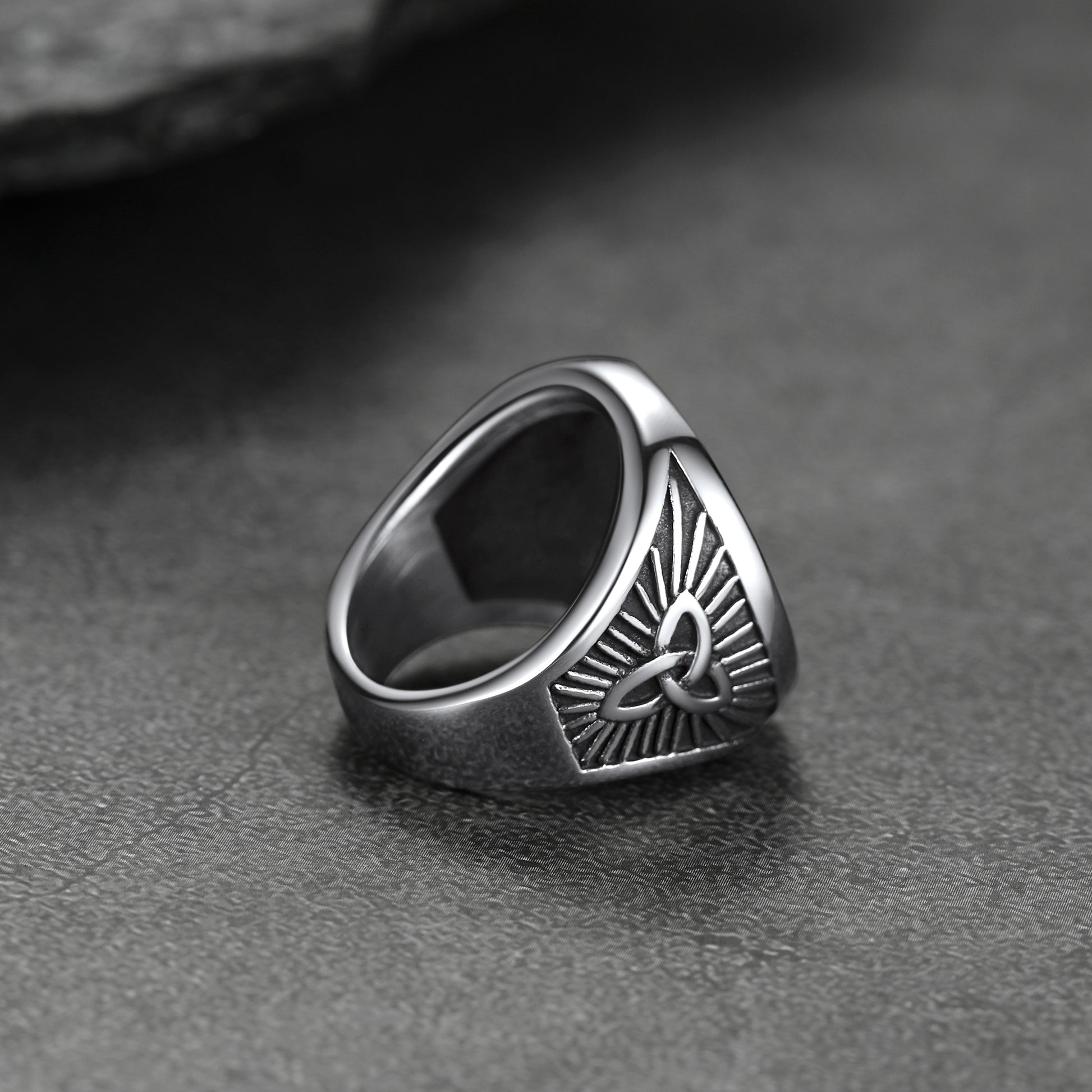 FaithHeart Viking Rune Ring Round Black Onyx Stone Rings FaithHeart