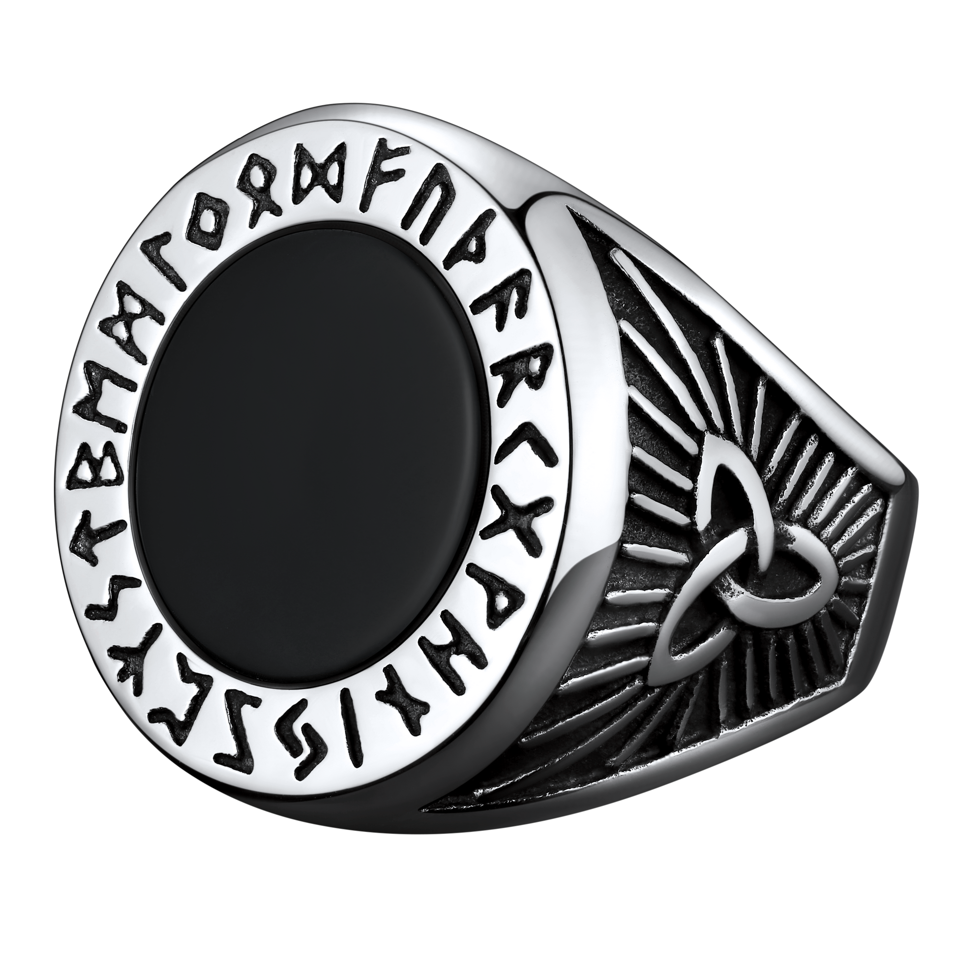 FaithHeart Viking Rune Ring Round Black Onyx Stone Rings FaithHeart