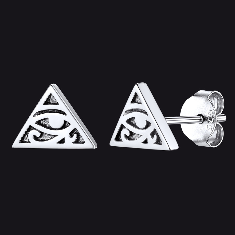 FaithHeart Sterling Silver Eye of Horus Stud Earrings For Men FaithHeart