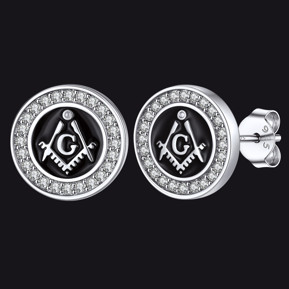 FaithHeart 925 Sterling Silver Masonic Stud Earrings for Freemason FaithHeart