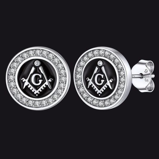 FaithHeart 925 Sterling Silver Masonic Stud Earrings for Freemason FaithHeartimg