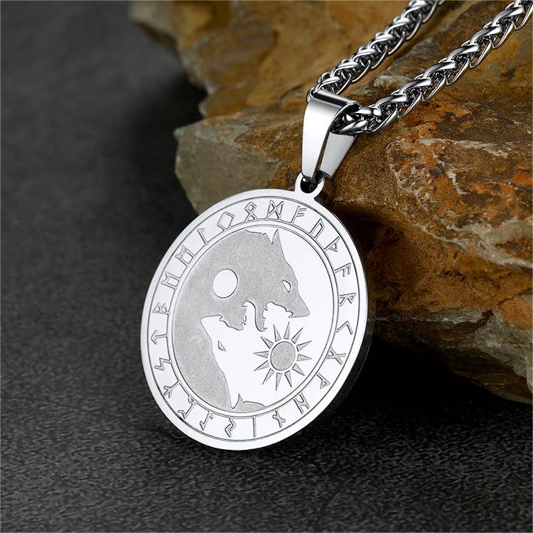 FaithHeart Viking Wolf Necklace For Men With Runes FaithHeart
