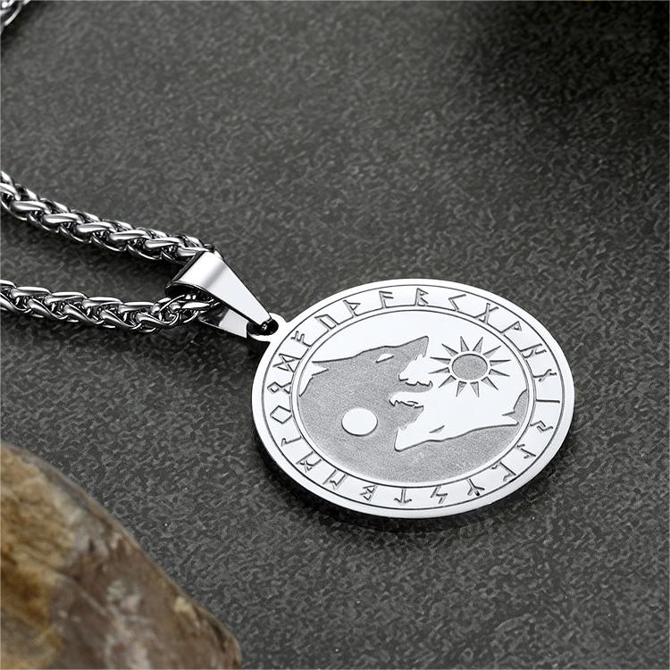 FaithHeart Viking Wolf Necklace For Men With Runes FaithHeart