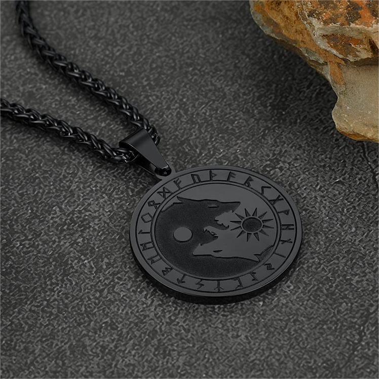 FaithHeart Viking Wolf Necklace For Men With Runes FaithHeart