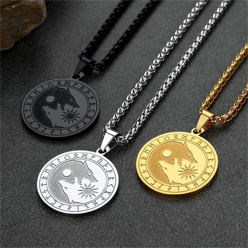 FaithHeart Viking Wolf Necklace For Men With Runes FaithHeart