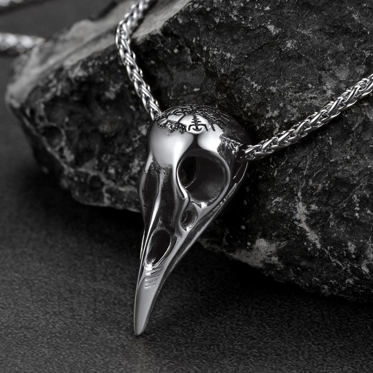 FaithHeart Viking Raven Skull Necklace With Compass for Men FaithHeart