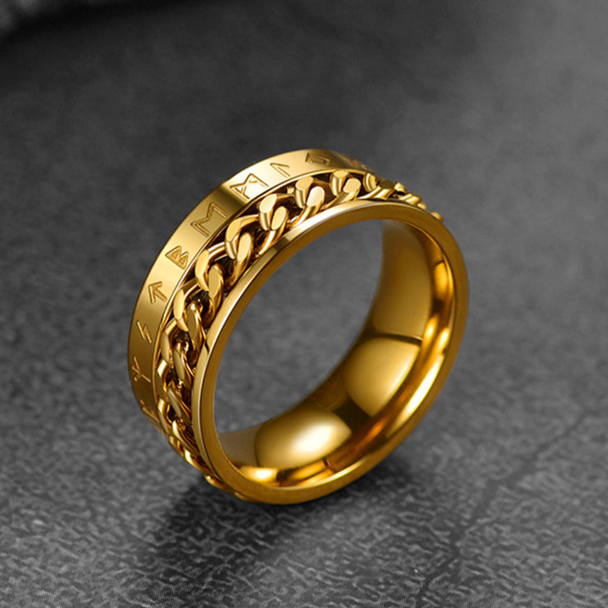 FaithHeart Viking Rune Chain Spinner Anxiety Ring for Men FaithHeart