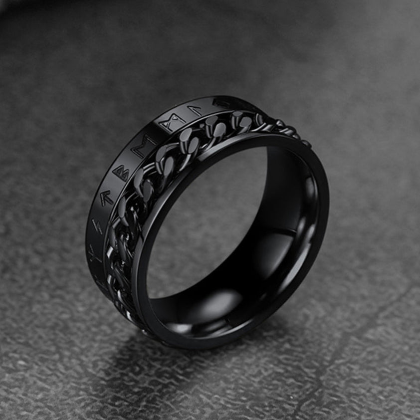 FaithHeart Viking Rune Chain Spinner Anxiety Ring for Men FaithHeart