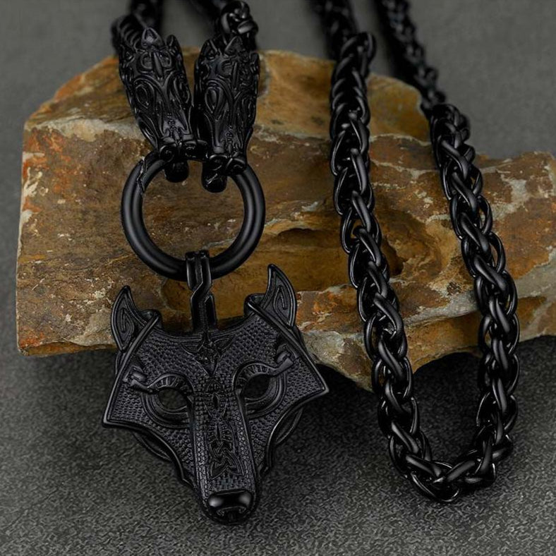 FaithHeart Viking Wolf Pendant Necklace With Wolf Rope Chain For Men FaithHeart