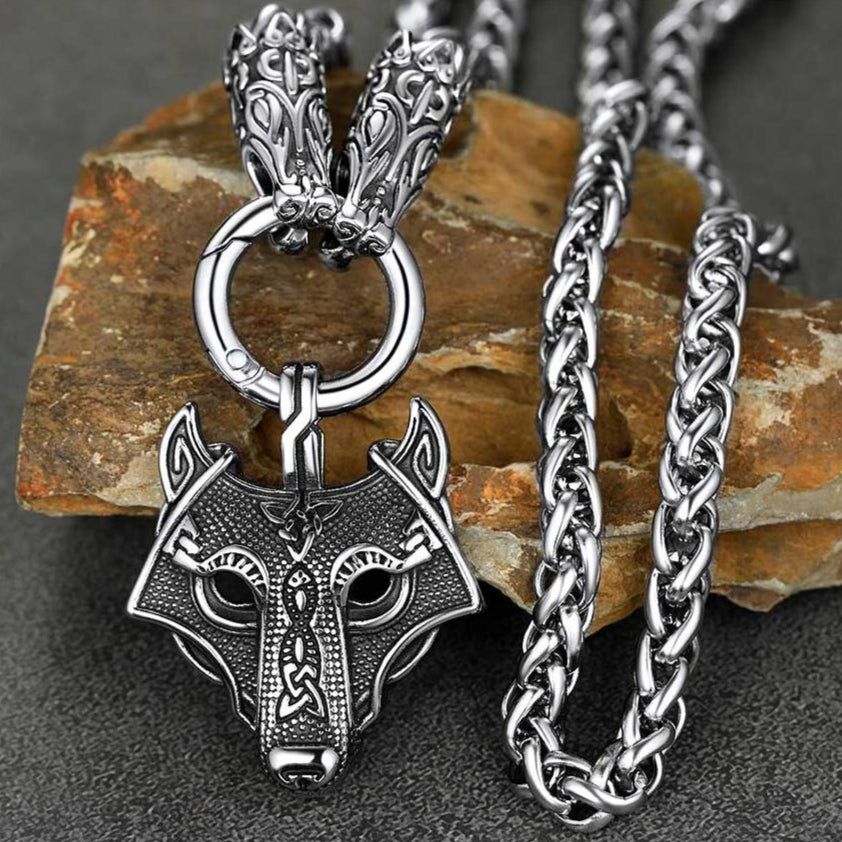 FaithHeart Viking Wolf Pendant Necklace With Wolf Rope Chain For Men FaithHeart