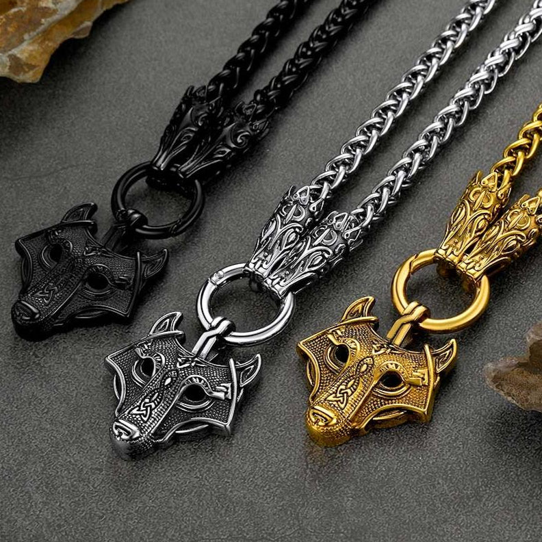 FaithHeart Viking Wolf Pendant Necklace With Wolf Rope Chain For Men FaithHeart