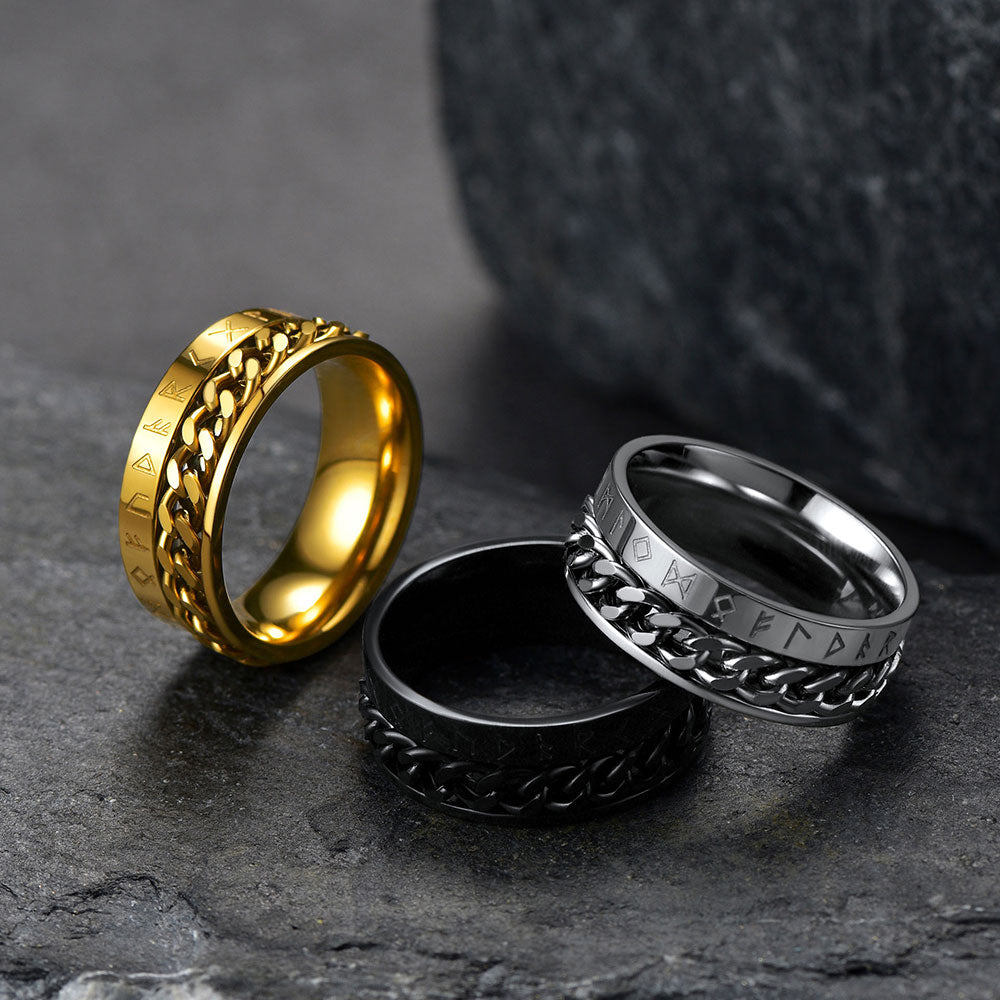FaithHeart Viking Rune Chain Spinner Anxiety Ring for Men FaithHeart