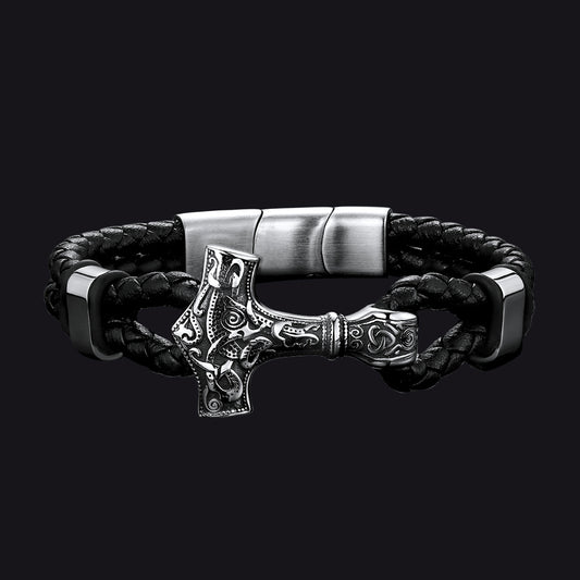 FaithHeart Viking Thor's Hammer Leather Bracelet For Men FaithHeartimg
