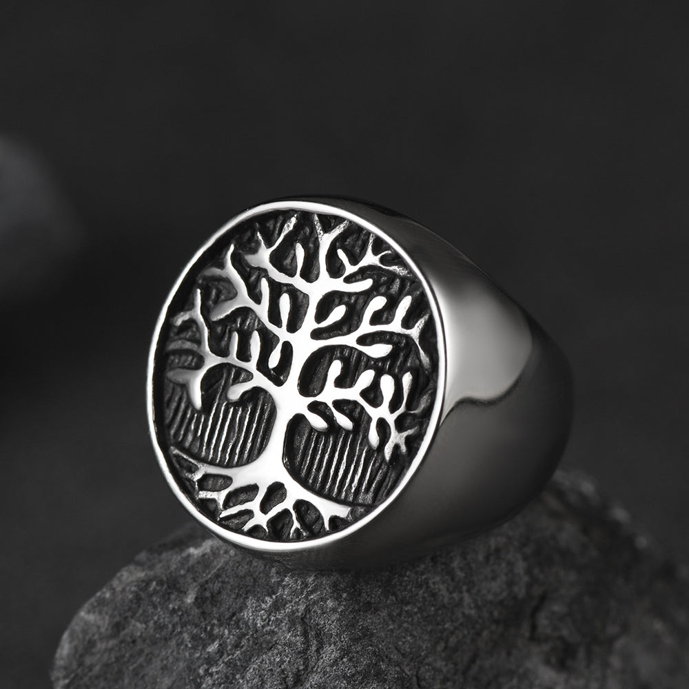 FaithHeart Vintage Tree of Life Signet Ring for Men FaithHeart