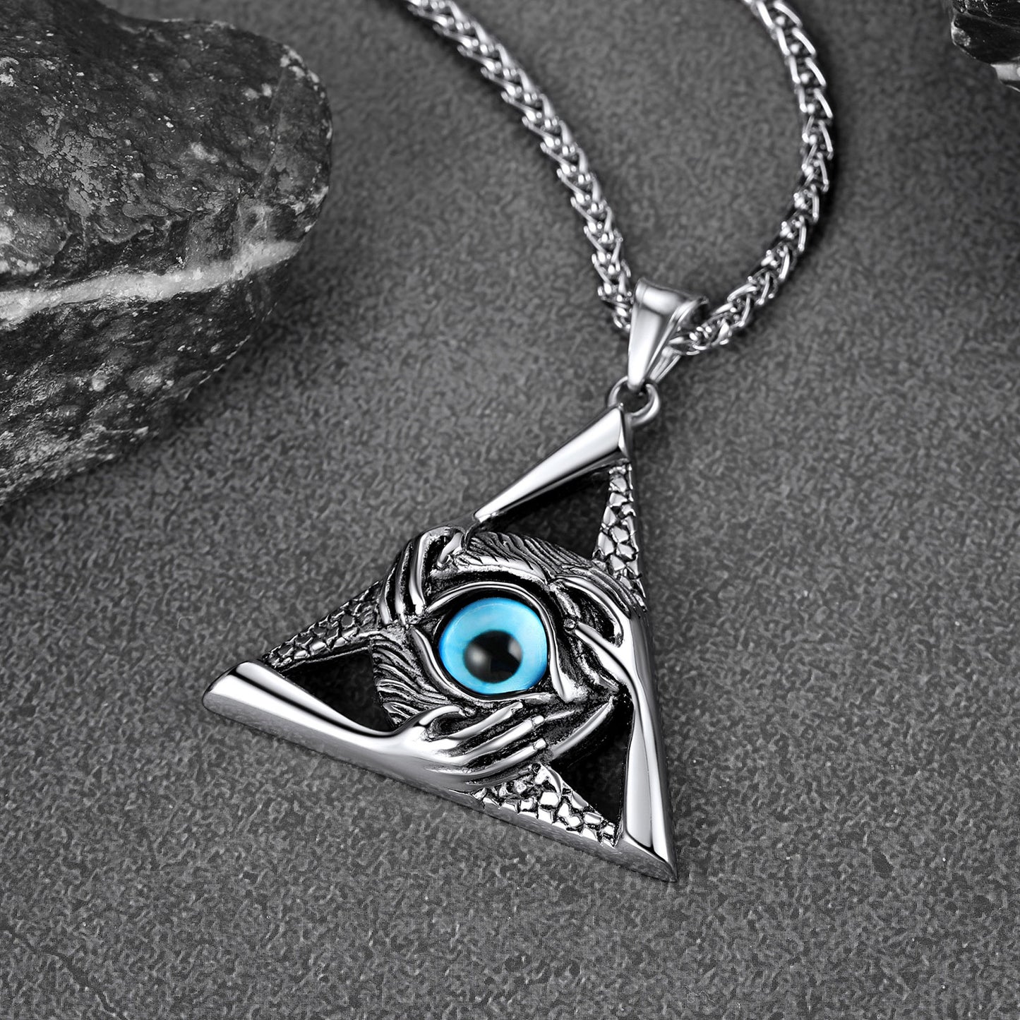FaithHeart Vintage All-Seeing Eye Necklace Triangle Evil Eye Pendant For Men FaithHeart