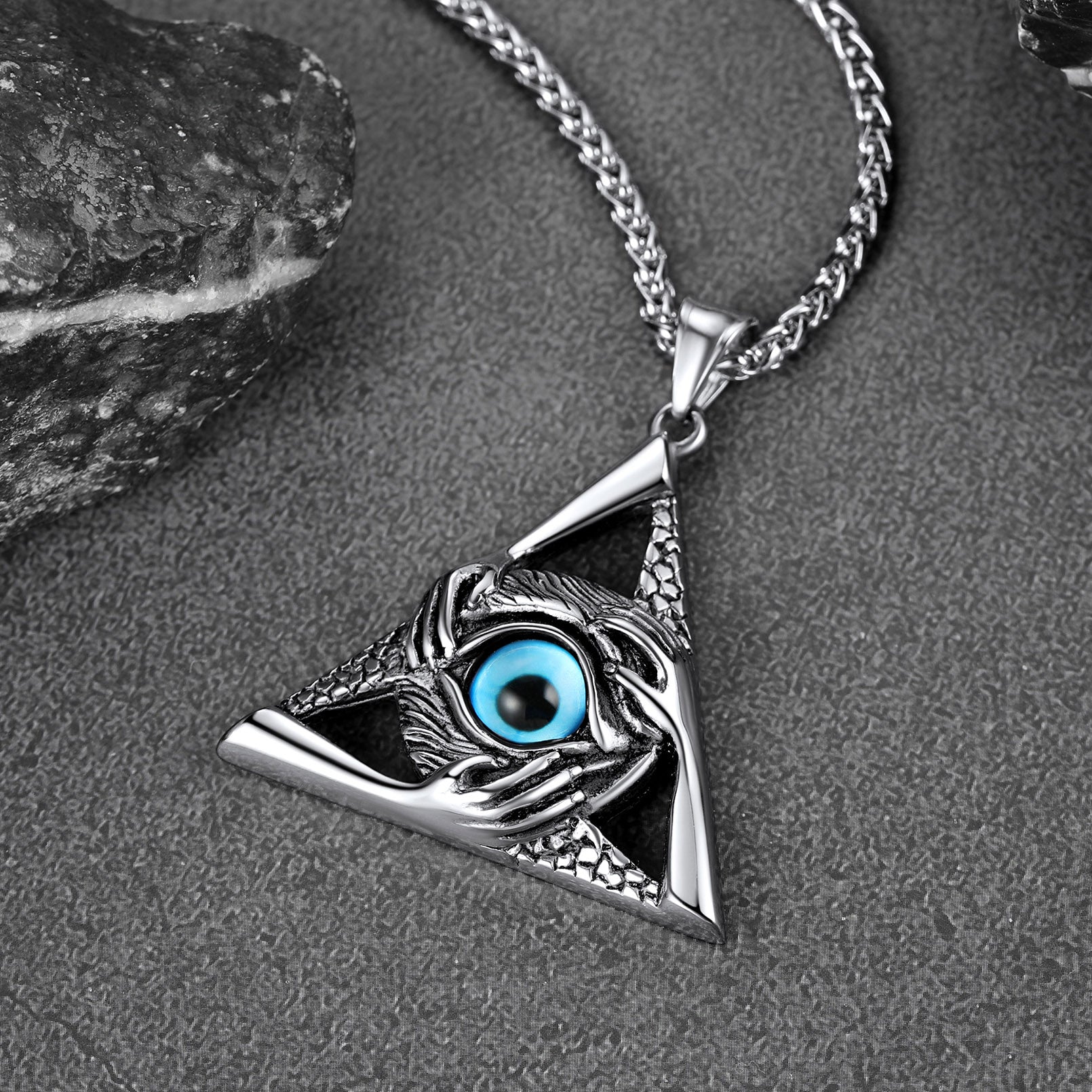 FaithHeart Vintage All-Seeing Eye Necklace Triangle Evil Eye Pendant For Men FaithHeart