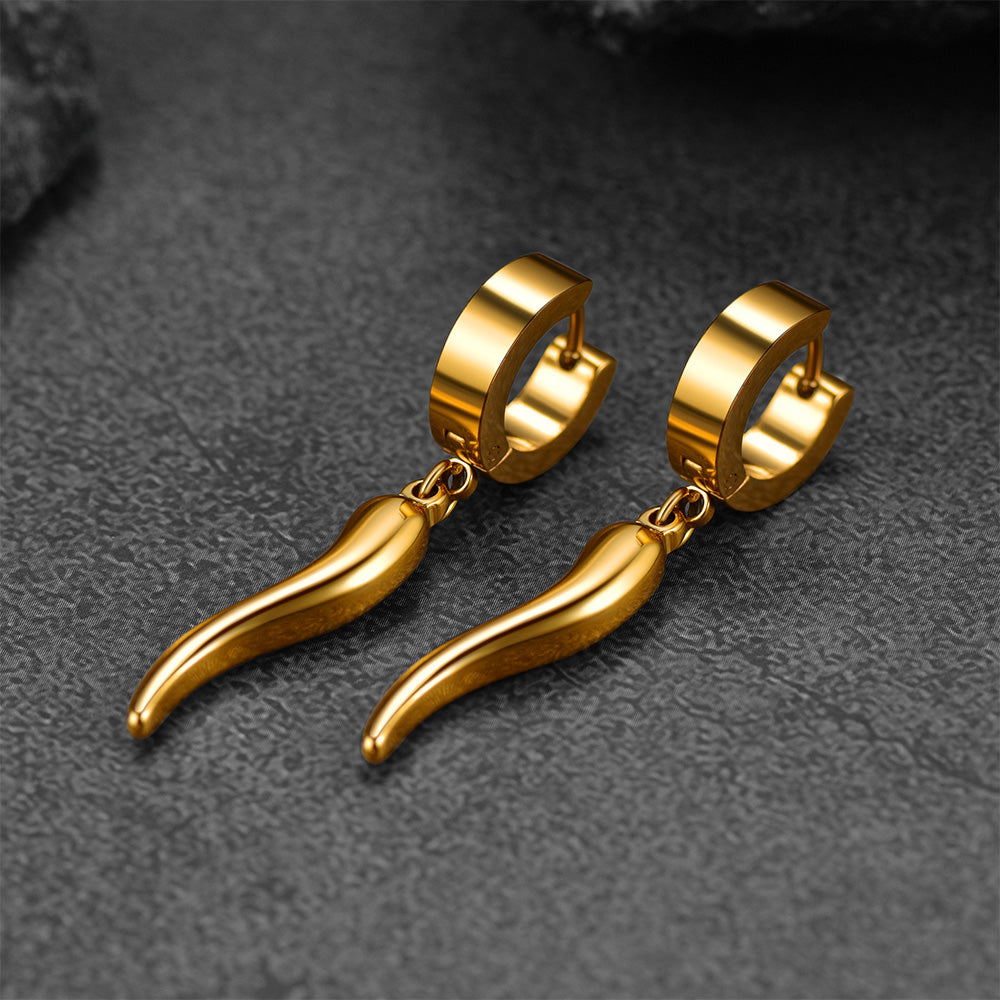 FaithHeart Cornicello Italian Horn Earrings Drop Hoop Earrings for Men FaithHeart