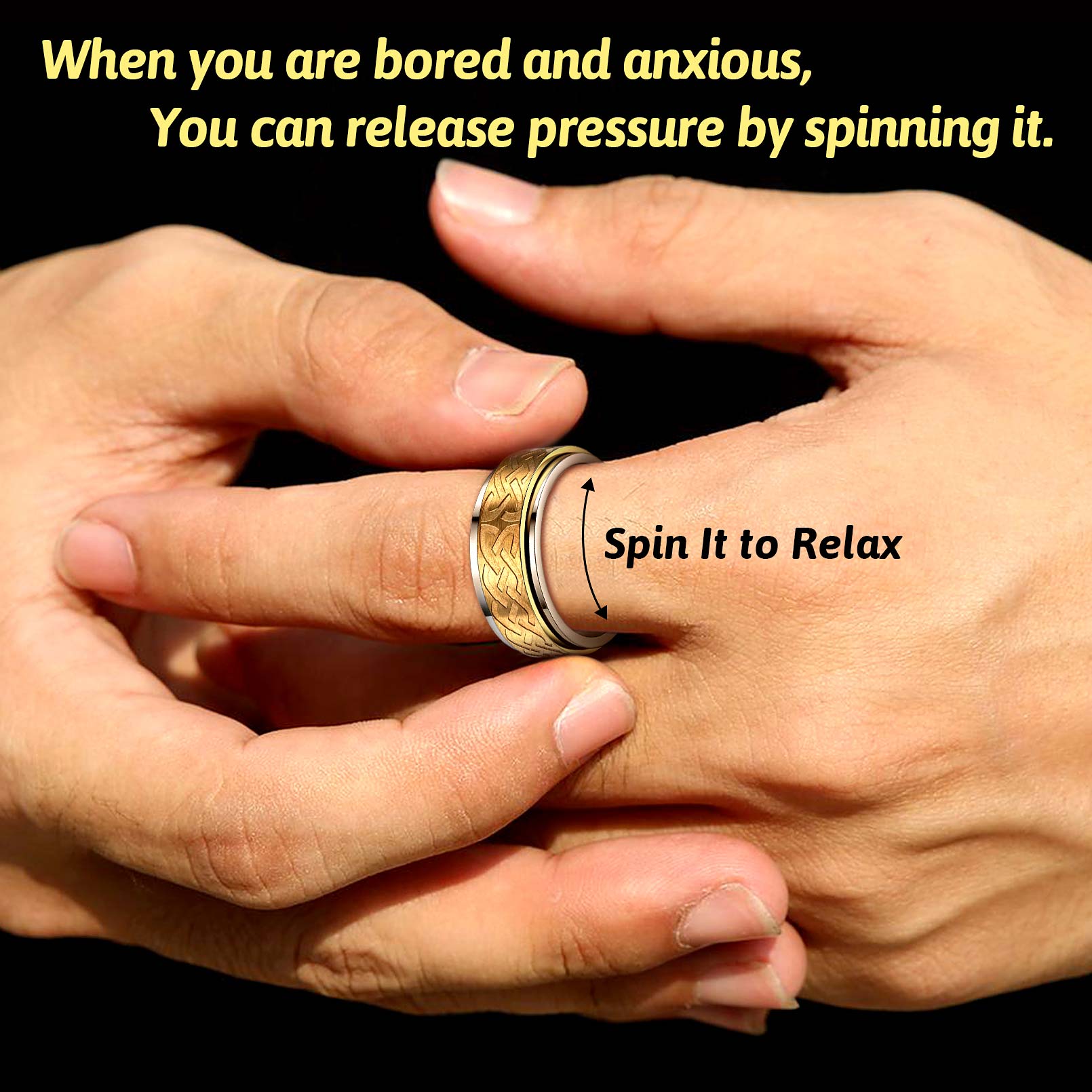 FaithHeart Celtic Knot Spinner Ring Anxiety Rotatable Ring For Men FaithHeart