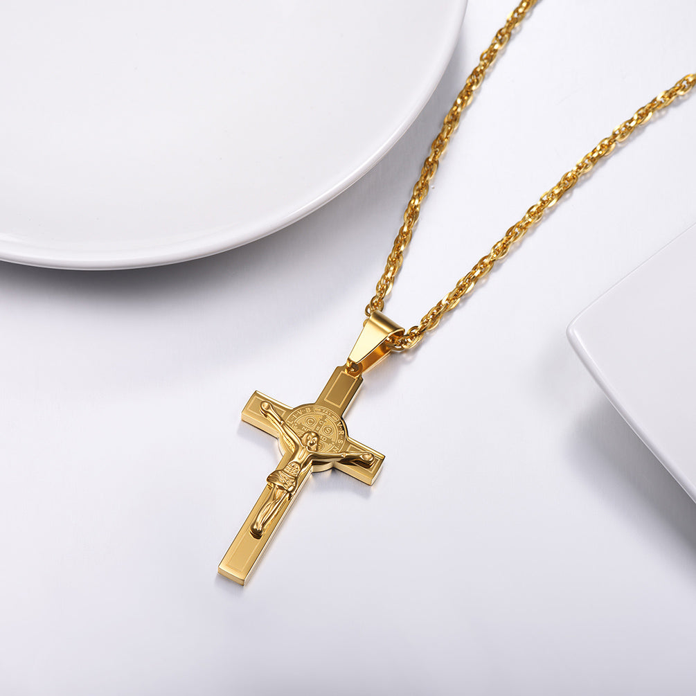 FaithHeart Catholic Saint Benedict Crucifix Cross Necklace For Men FaithHeart
