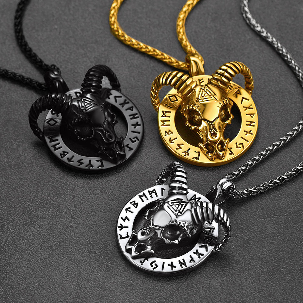 FaithHeart Viking Baphomet Satan Goat Pendant Necklace With Runes for Men FaithHeart