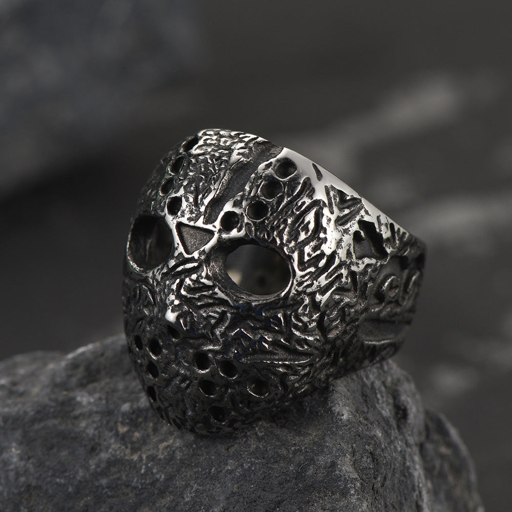 FaithHeart Punk Stainless Steel Jason Voorhees Mask Ring for Men FaithHeart