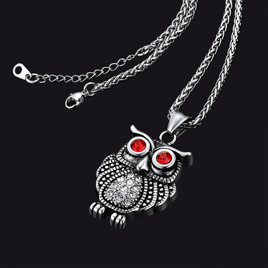 FaithHeart Vintage Owl Necklace For Men With Ruby Eyes FaithHeartimg