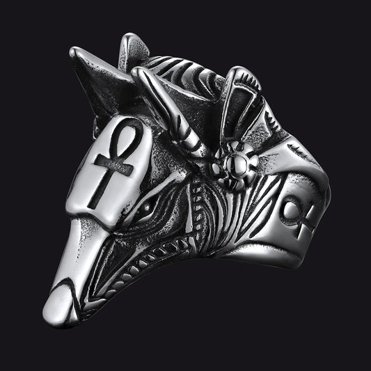 FaithHeart Ancient Egyptian Anubis Ring With Ankh Cross For Men FaithHeartimg