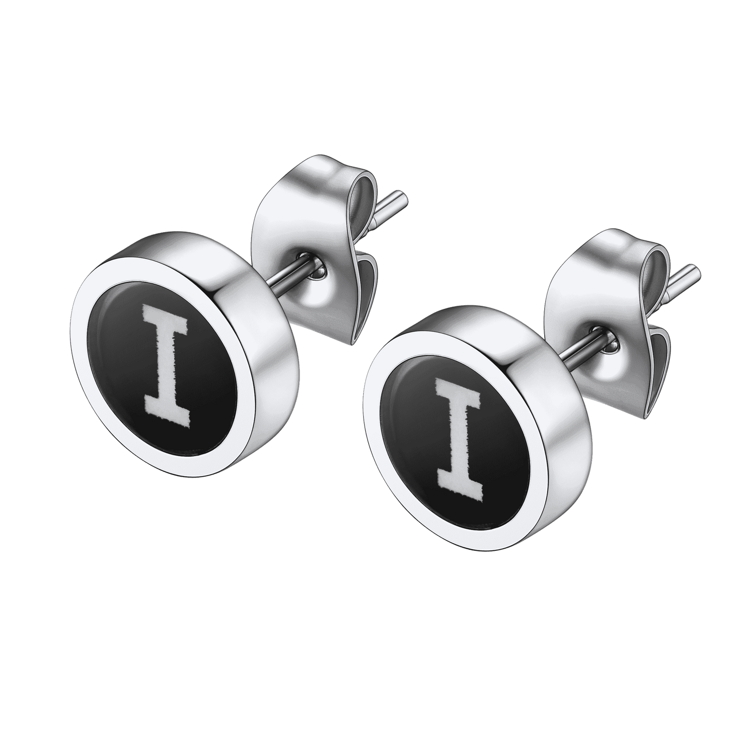 FaithHeart Black Enamel Initial Stud Earrings For Men FaithHeart