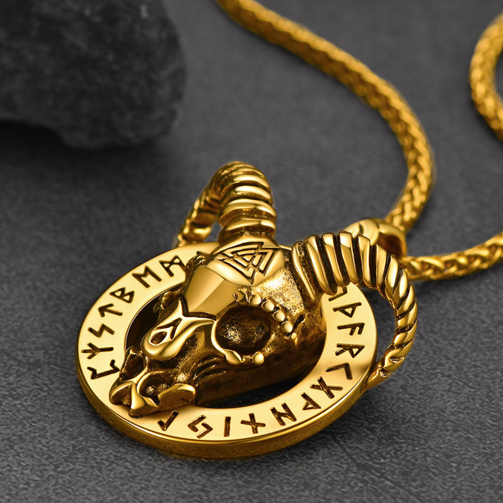 FaithHeart Viking Baphomet Satan Goat Pendant Necklace With Runes for Men FaithHeart