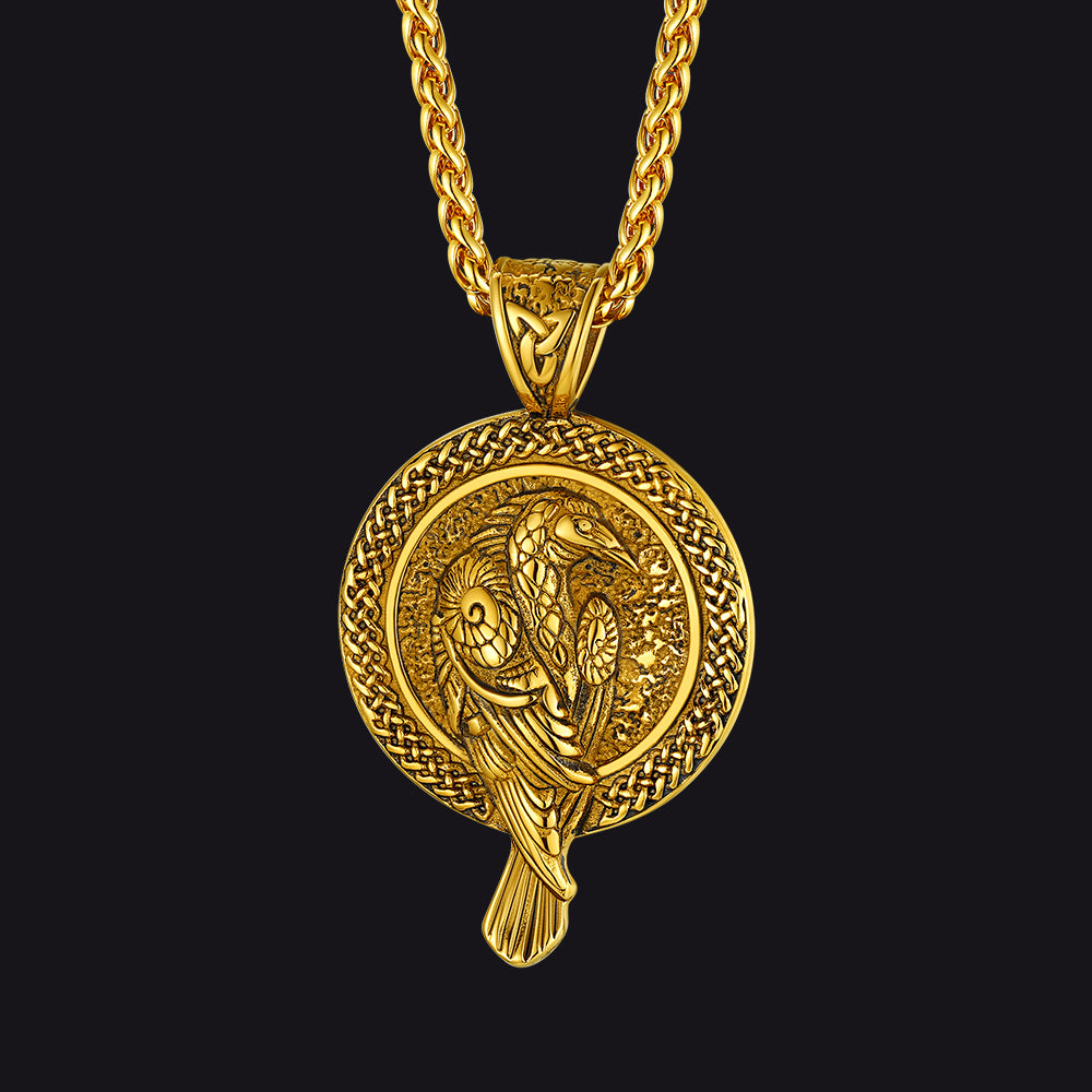 FaithHeart Viking Odin's Raven Necklace Pendant with Chain for Men FaithHeart
