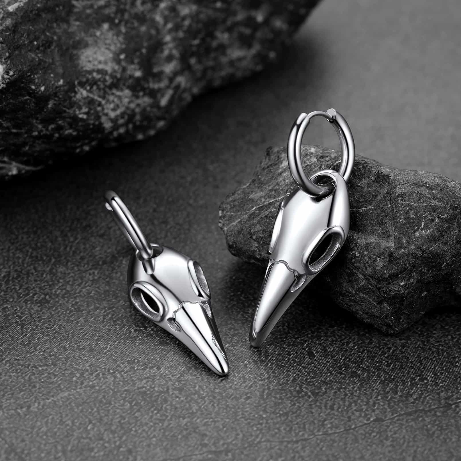 FaithHeart Gothic Raven Skull Earrings Viking Earrings for Men FaithHeart