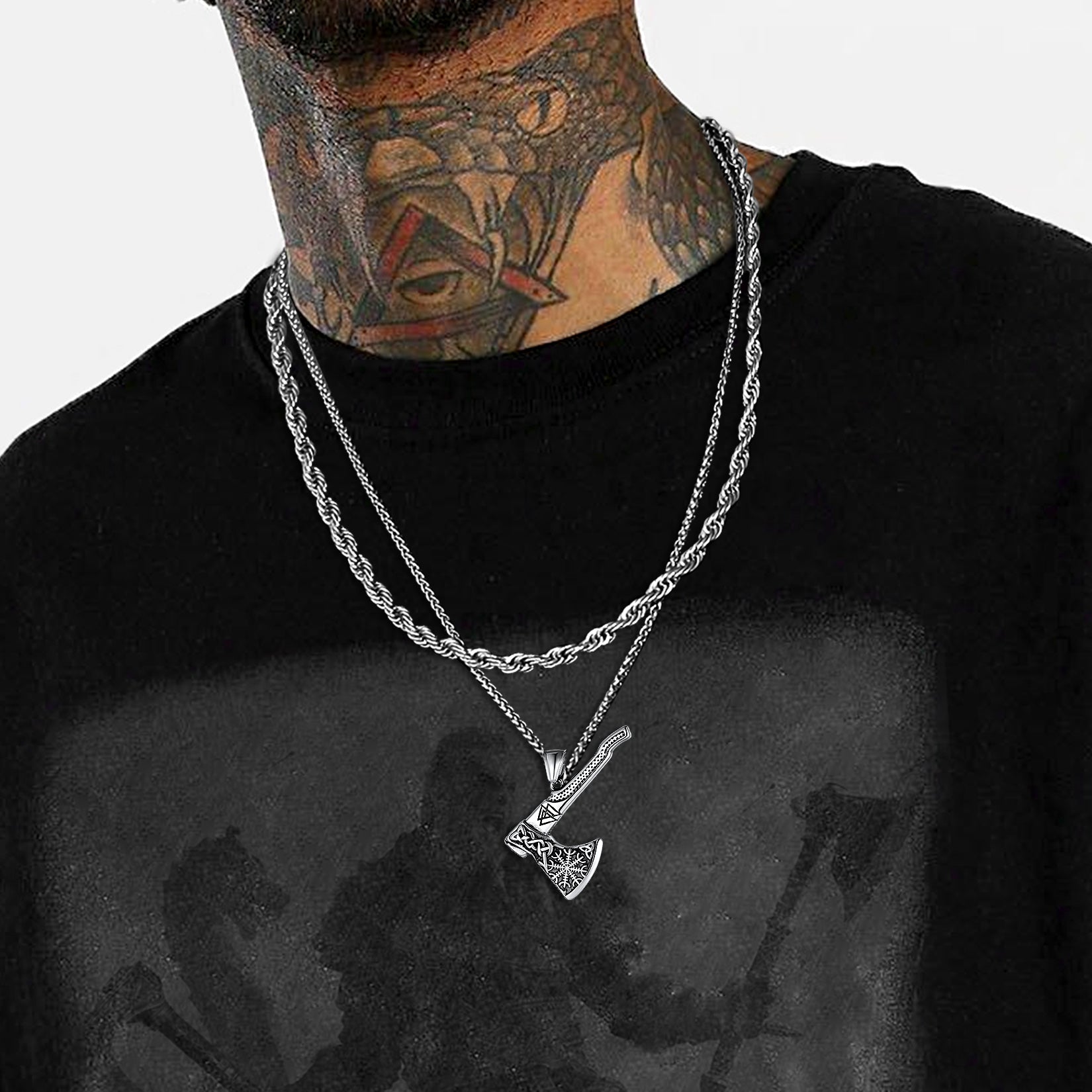 FaithHeart Viking Axe Necklace With Compass For Men FaithHeart