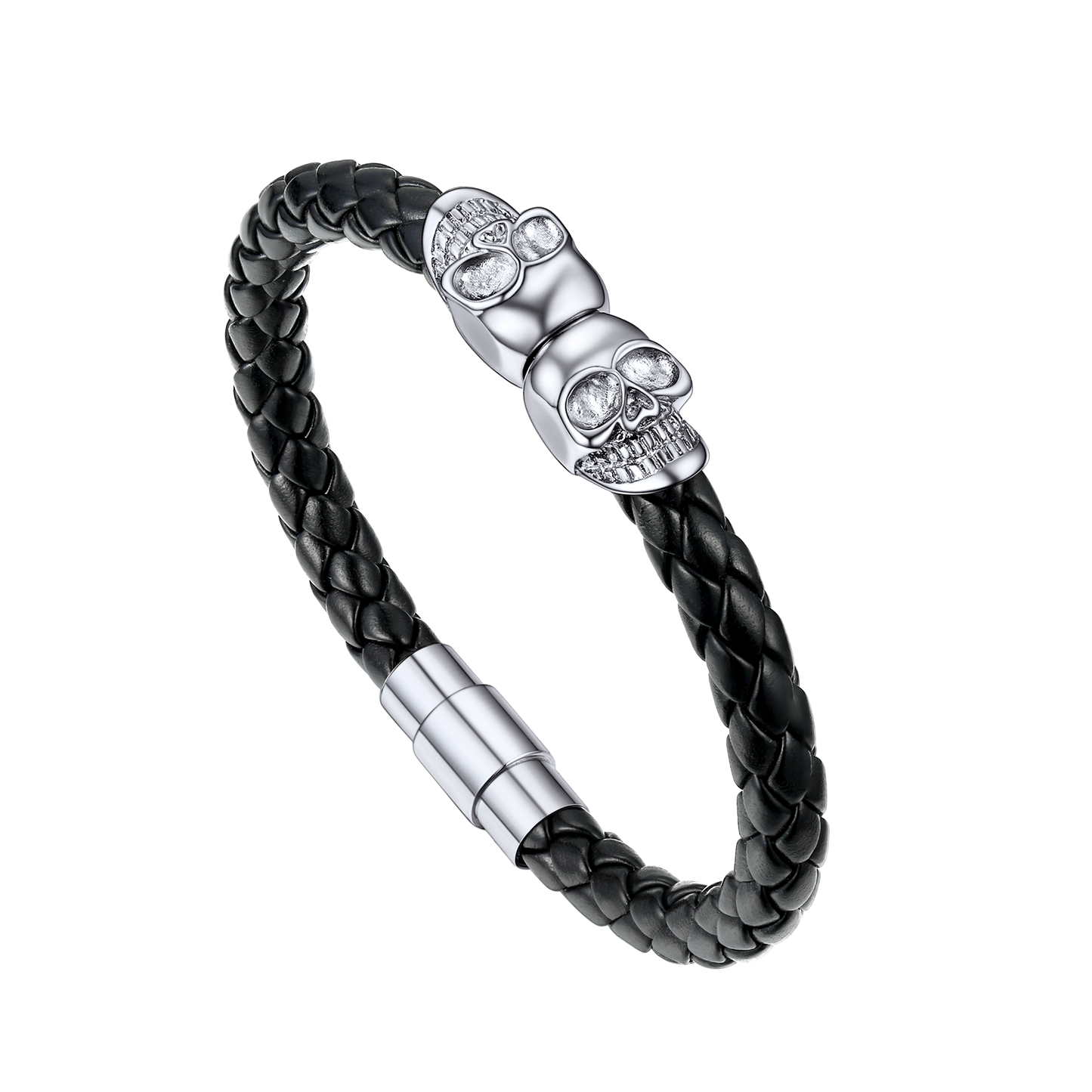 FaithHeart Braided Leather Bracelet With Skull for Men FaithHeart