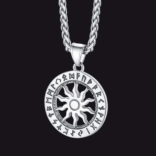 FaithHeart Viking Sun Wheel Rune Pendant Necklace for Men FaithHeartimg