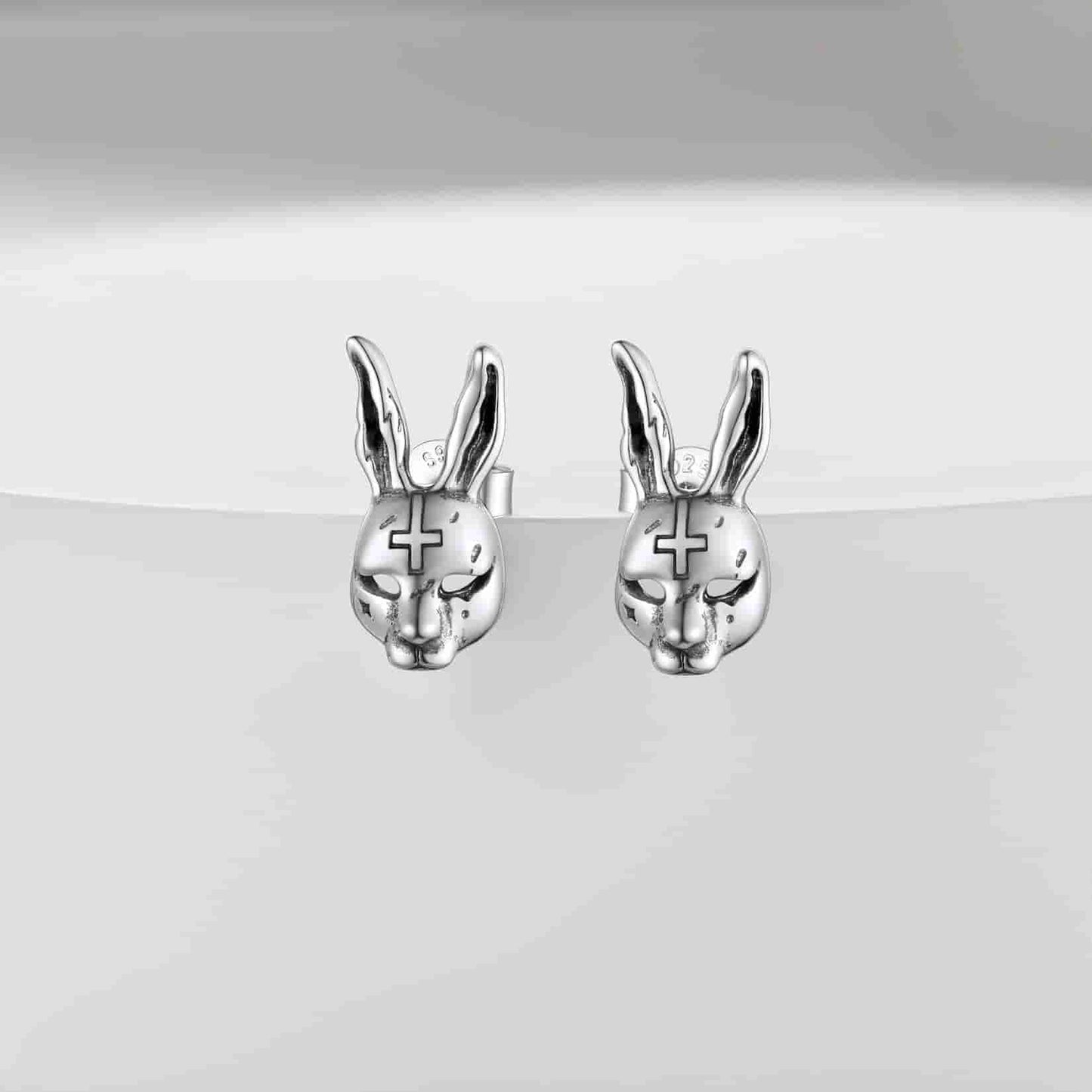 FaithHeart Sterling Silver Halloween Evil Bunny Stud Earrings For Men FaithHeart