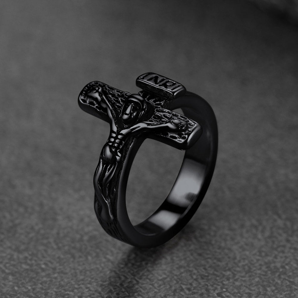 FaithHeart Christian Jesus Crucifix Cross Ring for Men Stainless Steel FaithHeart