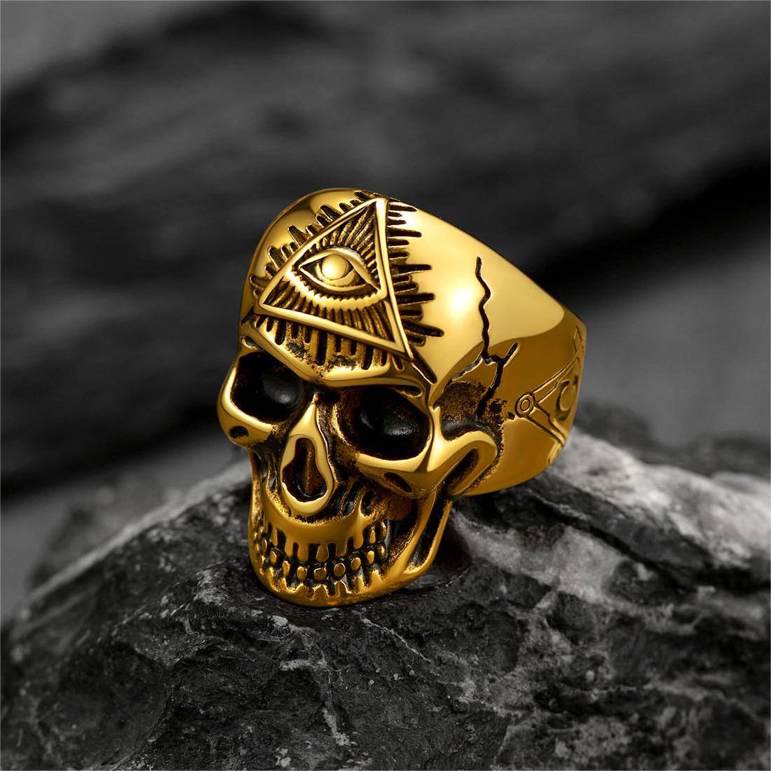 FaithHeart Ancient Eye of Providence Skull Ring For Men FaithHeart