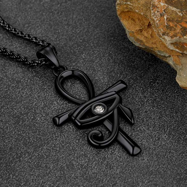 FaithHeart Egyptian Eye of Horus Ankh Cross Necklace Pendant For Men FaithHeart