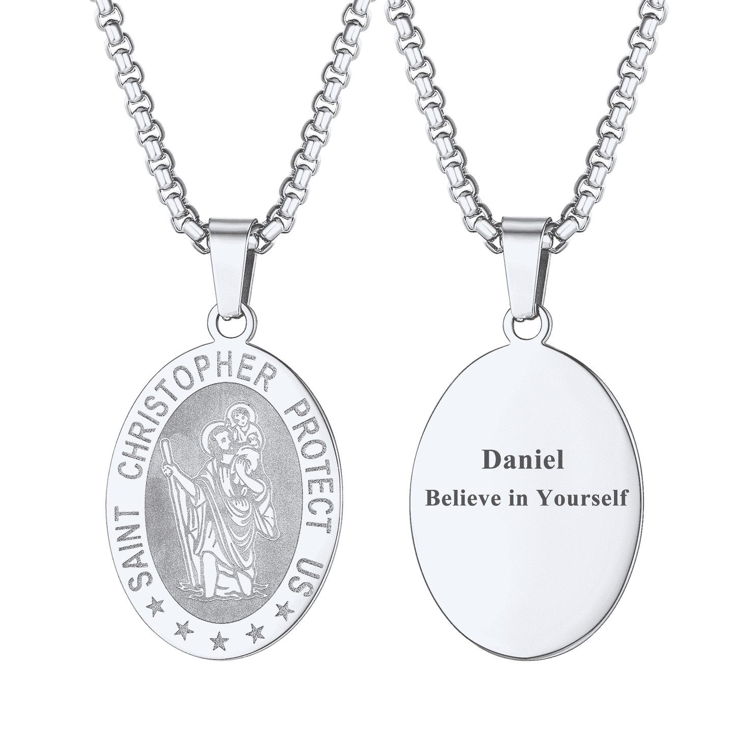 FaithHeart Oval Christian Saint Christopher Protection Necklace For Men FaithHeart