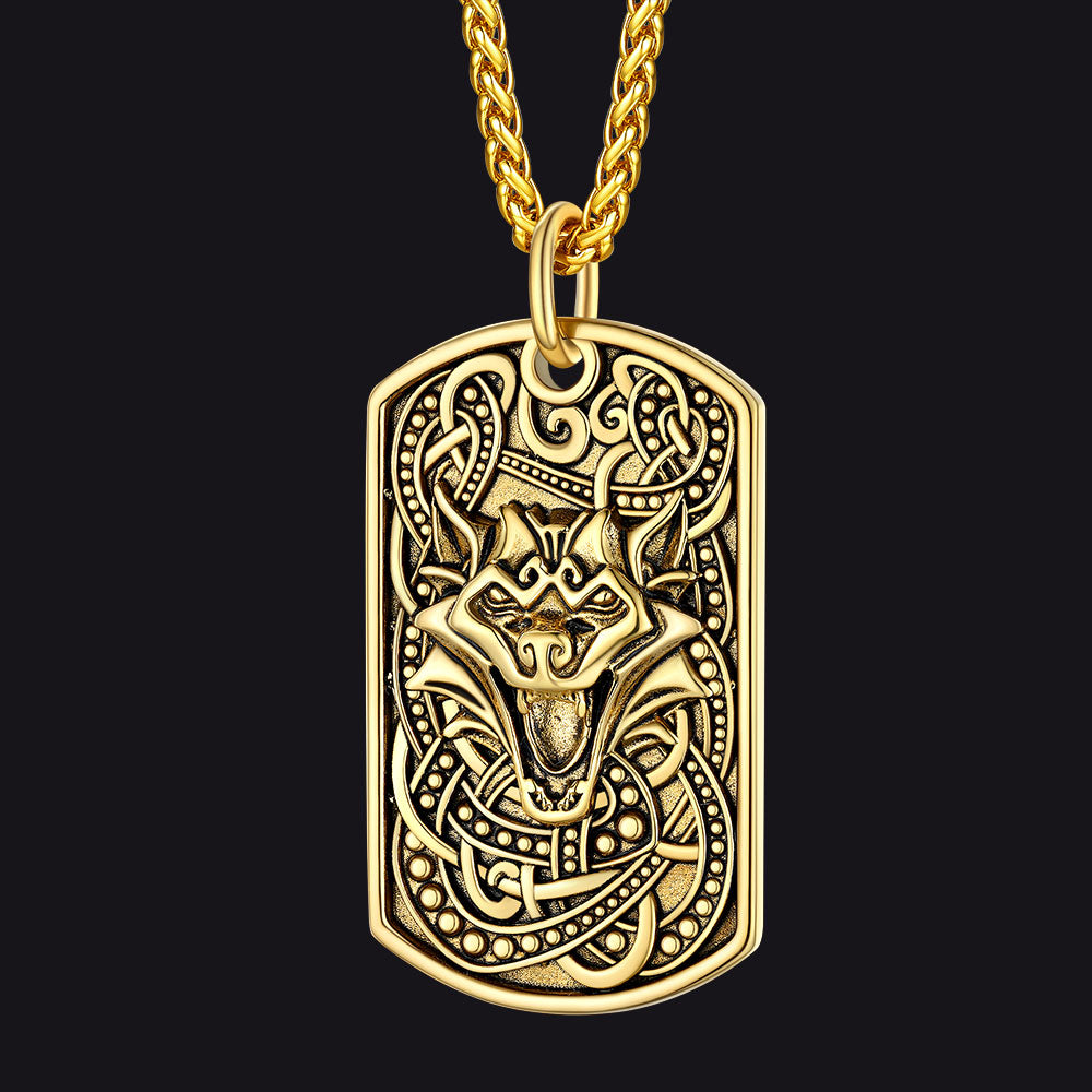 FaithHeart Viking Celtic Wolf Dog Tag Pendant Necklace for Men FaithHeart
