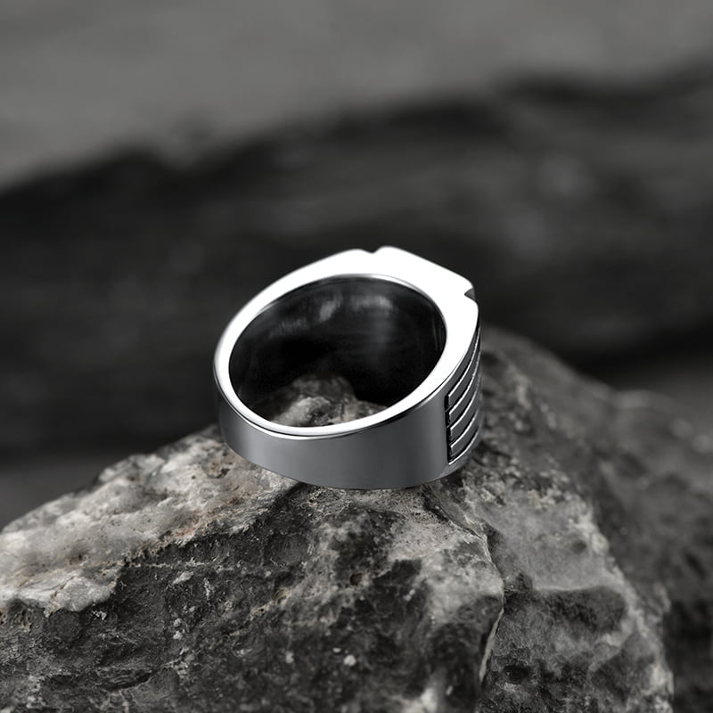 FaithHeart Stripes Black Onyx Ring For Men FaithHeart