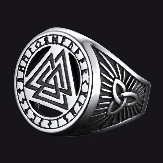 FaithHeart Viking Rune Valknut Signet Ring With Celtic Knot FaithHeartimg